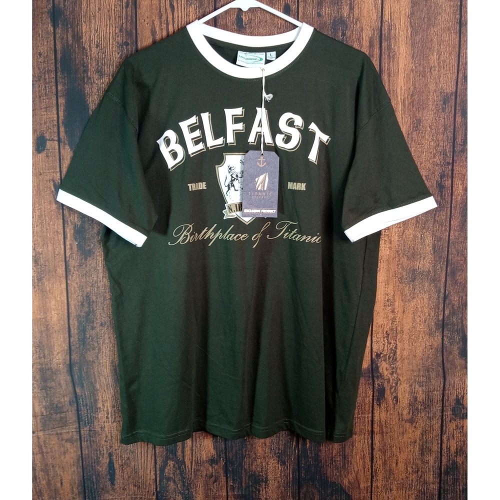 Lansdowne Titanic Belfast Ringer Tee Green Mens Large Relaxed Fit TI1010-L NWT